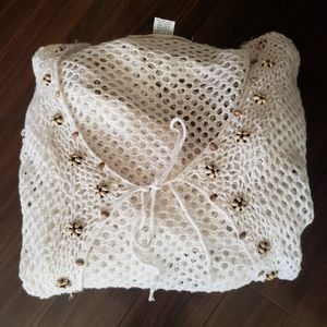 Suspicios Lines Womens Cardign Cotton Boho Crochet Beaded Size Large